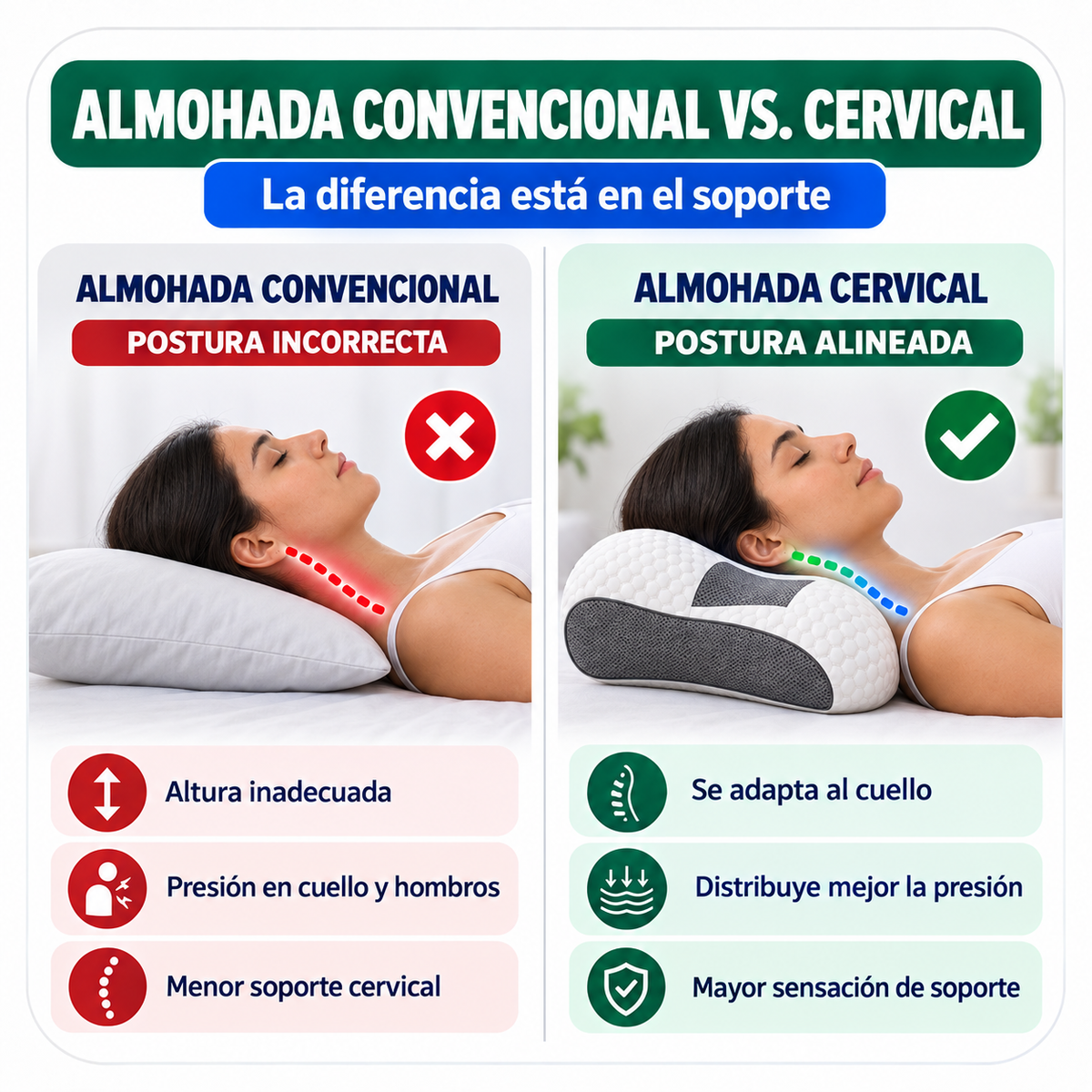 Combo x2 Almohadas ortopédicas Cervicales para Cuello