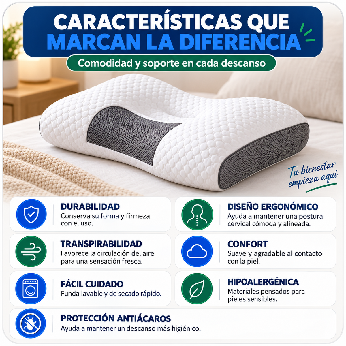 Combo x2 Almohadas ortopédicas Cervicales para Cuello